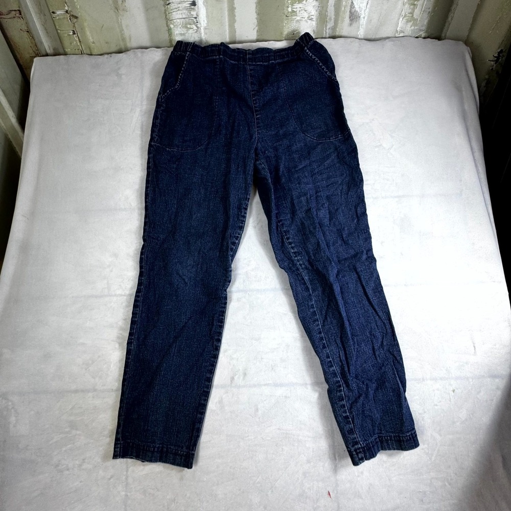 Womens Pull On Jeans W27 Blue Denim Straight Leg Relaxed Fit Front Patch Pockets